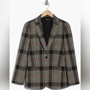 Theory Plaid Single-Button Blazer in Black and Tan